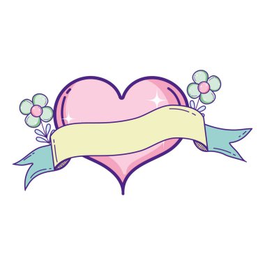 çiçek ve şerit stil vektör çizim ile kalp şekli
