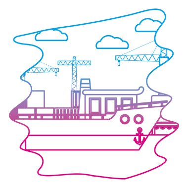 bozulmuş satır gemi ulaşım vinç nesne ve kapsayıcılar vektör çizim ile