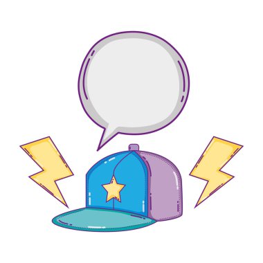 Cap kaset sohbet kabarcık ve ışınları vektör çizim ile