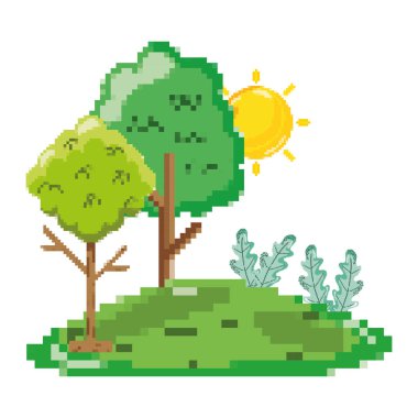 illüstrasyon vektör pixelated güzel tropik bitkiler ve ağaçlar