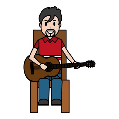 Gitar vektör çizim oynamak için oturma renk mutlu müzisyen