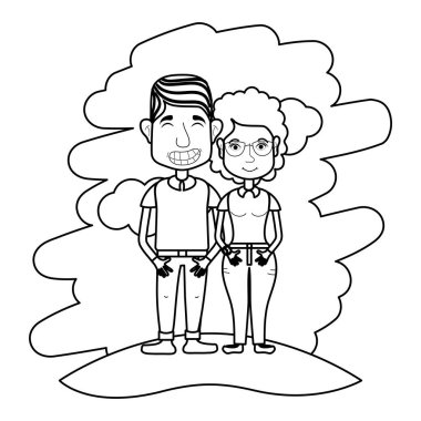 saç modeli vektör çizim ile güzel kadın ve adam bir çift çizgi