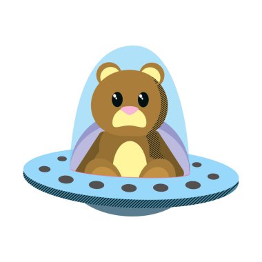 sevimli ayı teddy ufo teknoloji vektör çizim içinde