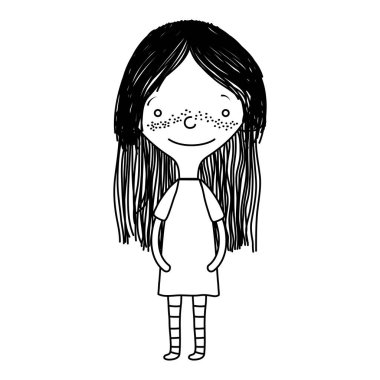 uzun saç ve elbise vektör çizim ile satır mutlu kız