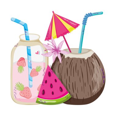 tropik smoothie meyve suyu, içecekler ve egzotik meyve vektör çizim