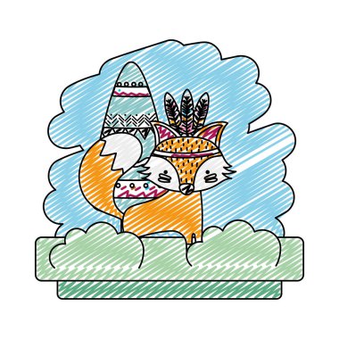 Doodle kabile fox hayvan tüyleri stil vektör çizim ile
