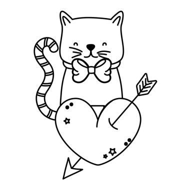 satır şirin kedi hayvan kalp ve ok vektör çizim ile
