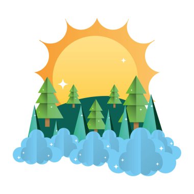 bulutlar doğa günah çam ağacıyla illüstrasyon vektör