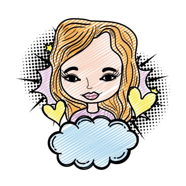 Doodle kadın kupa sembolü ve kabarık bulut vektör çizim ile
