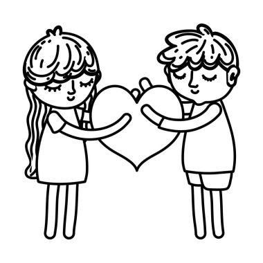 satır erkek ve kız kalp ve ayakta vektör çizim ile uyku