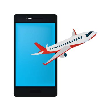 Smartphone teknoloji nesne ve uçak ulaşım vektör çizim