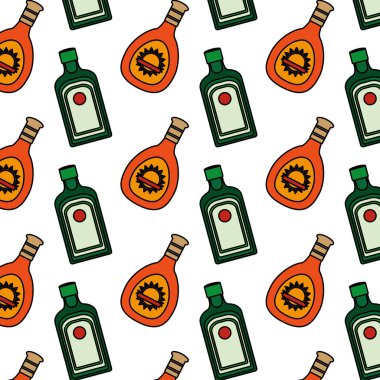 renkli sert likör ve wiskey şişe arka plan illüstrasyon vektör