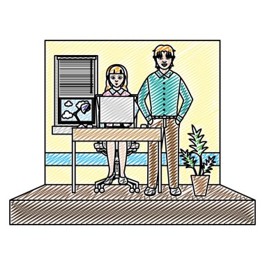 profesyonel sekreter kadın office işadamı vektör çizim ile doodle