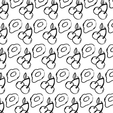 Grunge cherrys meyve ve kızarmış yumurta arka plan vektör çizim