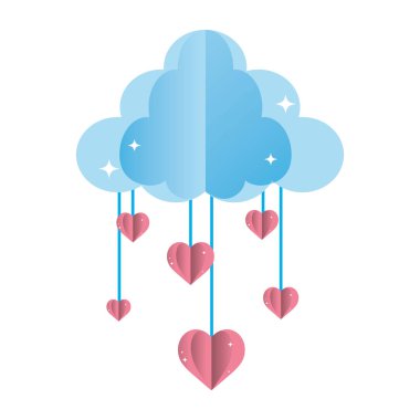 Doğa kabarık bulut ve kalpleri vektör çizim asılı