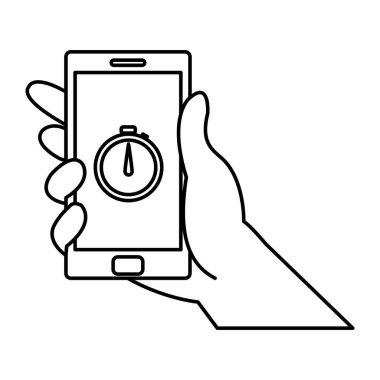satırı el ile smartphone teknoloji ve kronometre uygulaması vektör çizim