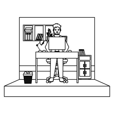 profesyonel iş adamı başarı ve dosya dolabı vektör çizim çizgisi