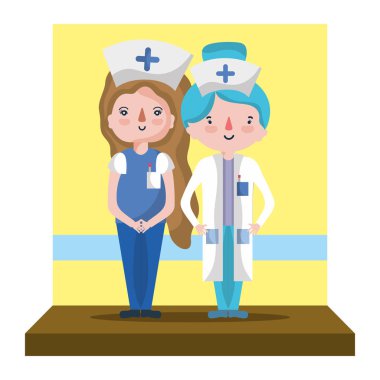 Kadınlar hemşireler şapka ve profesyonel Tekdüzen vektör çizim