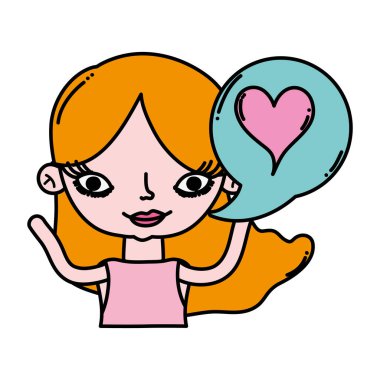 kadın renk saç modeli ve kalp içinde sohbet kabarcık vektör çizim ile