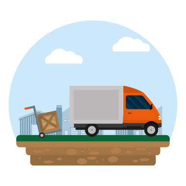 ahşap paketleri ve kamyon vektör çizim ile teslim platform yük arabaları