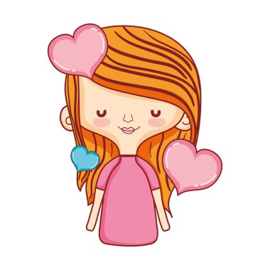 Güzellik kadını saç modeli ile kalpleri stil vektör çizim