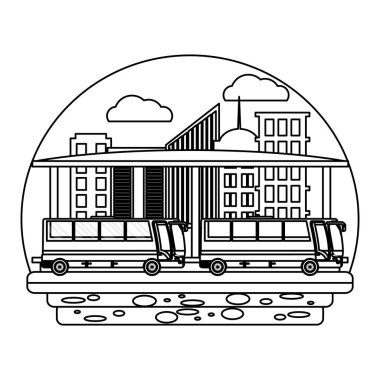 çizgi yan otobüs ulaşım ve şehir İstasyonu vektör çizim
