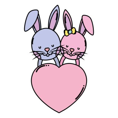 tavşan kaç kalp sevgi işareti ile vektör çizim renk