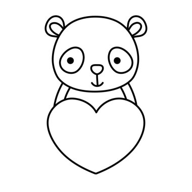 satır sevimli panda vahşi hayvan kalp vektör çizim ile