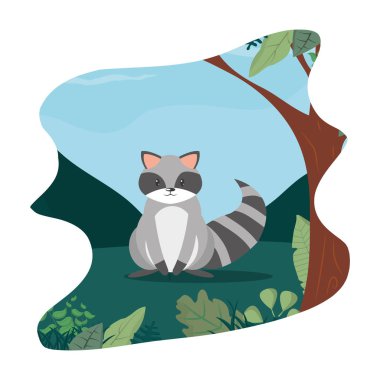 manzara vektör çizim şirin rakun vahşi hayvan