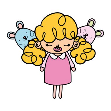 renk mutlu kız çocuk fareler hayvanlar vektör çizim ile