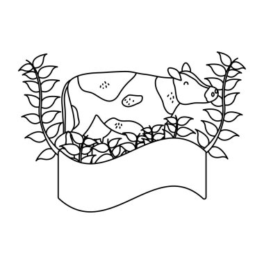 satır inek çiftlik hayvanı dalları bitki vektör çizim ile