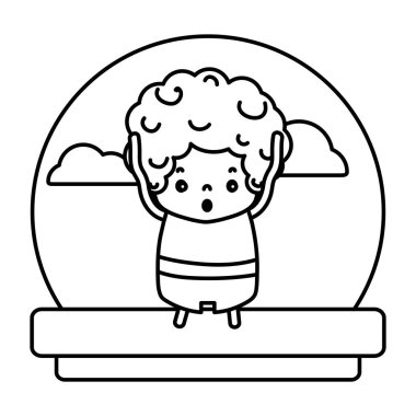 manzara vektör çizim pantolon ve t-shirt ile korkak çocuk hattı