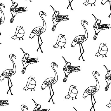 satır tropikal güzel kuşlar hayvanlar arka plan vektör çizim