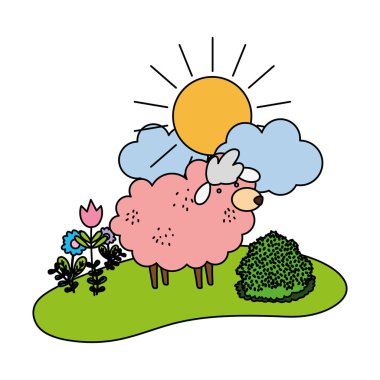 renk güzel koyun hayvan çiftliği vektör çizim yürüyüş