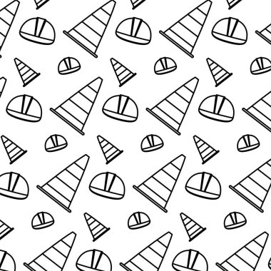 satır kask nesne ve trafik koni arka plan vektör çizim