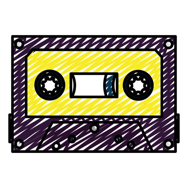 Doodle Rétro Cassette Stéréo Bande Audio Vectorielle Illustration — Image vectorielle