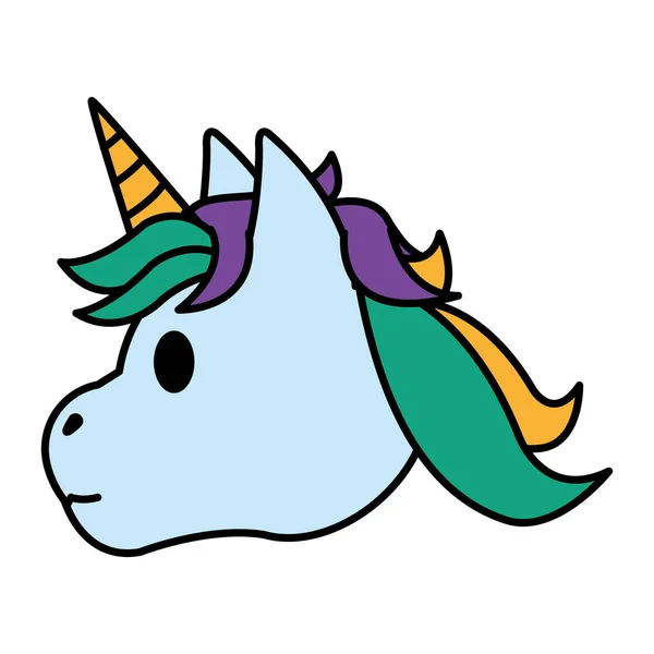 Color Linda Cabeza Unicornio Con Cuerno Peinado Vector Ilustración — Archivo Imágenes Vectoriales