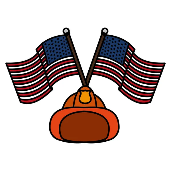 彩色消防队员头盔与美国国旗国家矢量插图 — 图库矢量图片