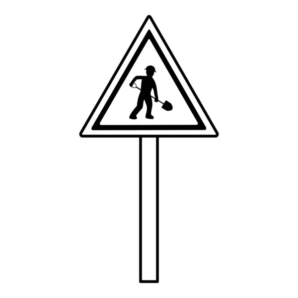 Línea Triángulo Emblema Precaución Obrero Con Ilustración Vectores Pala — Vector de stock