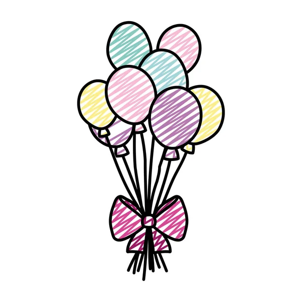 涂鸦有趣的气球风格与丝带弓矢量插图 — 图库矢量图片