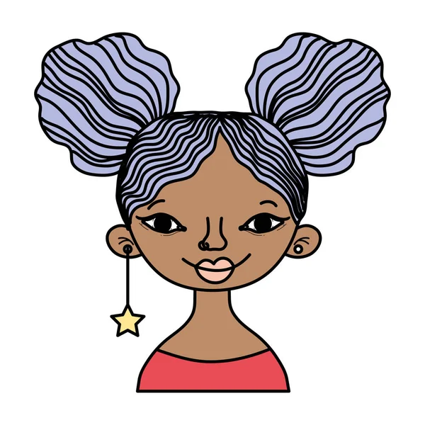 Couleur Femme Avec Coiffure Étoile Longue Oreille Vecteur Illustration — Image vectorielle