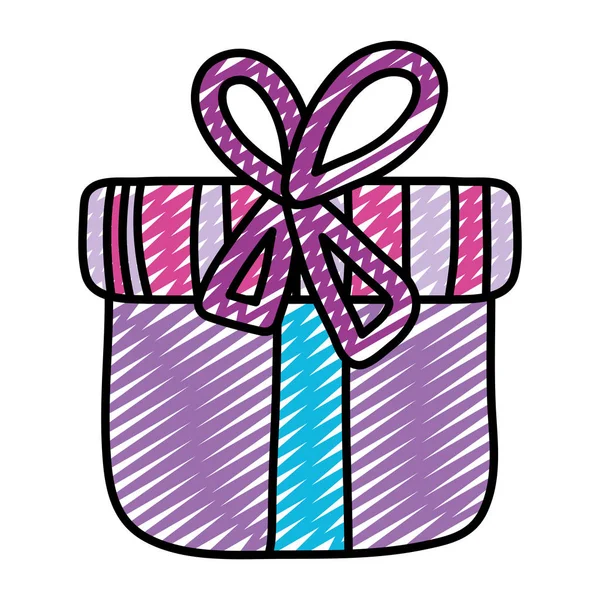 Boîte Cadeau Serrée Doodle Avec Illustration Vectorielle Arc Ruban — Image vectorielle