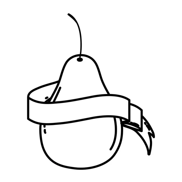 線おいしい梨フルーツ リボン装飾ベクトル図 — ストックベクタ