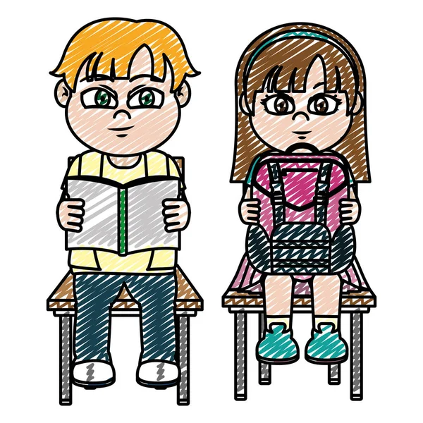 少年と Gril 道具ベクトル図と椅子に座ってを落書き — ストックベクタ
