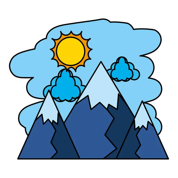 Color Nature Mountains Sun Clouds Landscape Vector Illustration — Stock Vector