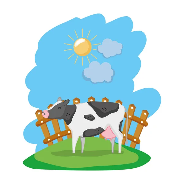 Cow Farm Animal Inuti Trä Galler Vektorillustration — Stock vektor