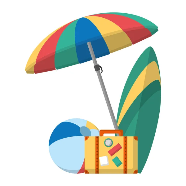 Umbrella Surfboard Beach Ball Travel Vector Illustration — Stock Vector