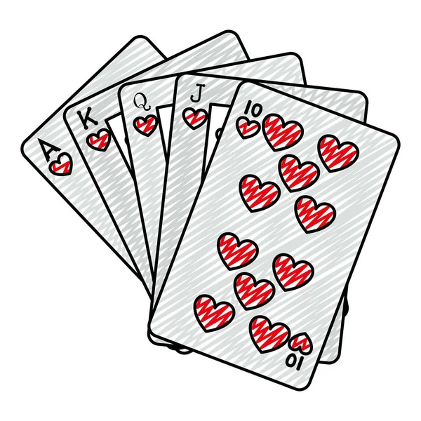 Doodle Royal Fush Card Casino Spiel Vektor Illustration — Stockvektor