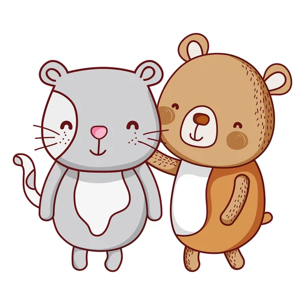 Rato Urso Bonito Amigos Animal Vetor Ilustração —  Vetores de Stock