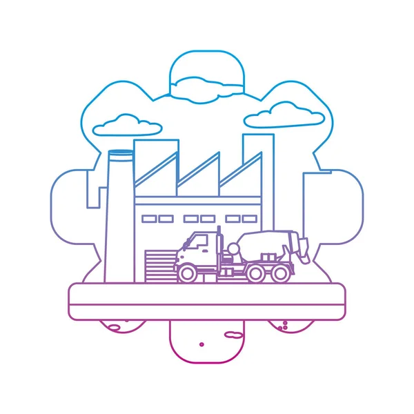 Abgebaute Linie Mischer Lkw Ausrüstung Bauindustrie Vektor Illustration — Stockvektor